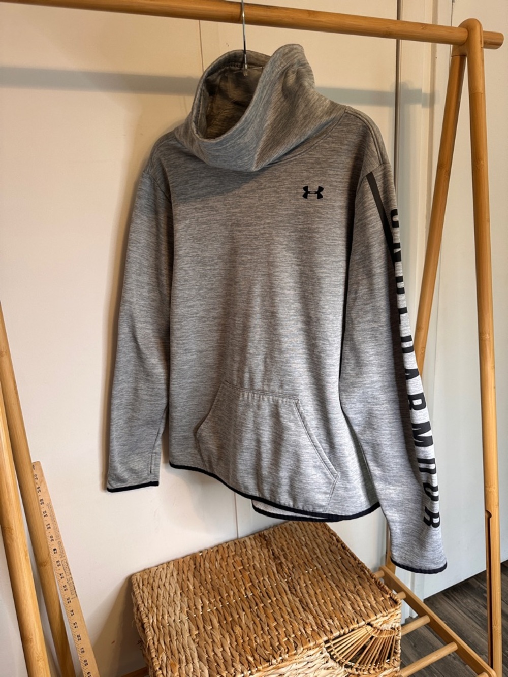 Under‎ Armour Women's Heather Gray Cowl Neck Pullover with Sleeve Logo